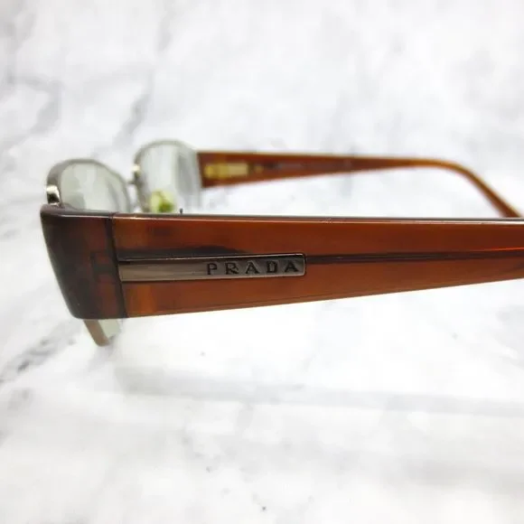 PRADA VPR51L 1BI-1O1 Eyeglasses Gold Brown Rectangular Full Rim Frames 52-18-135